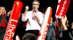 Liberal Party Leader Michael Ignatieff speaks to supporters at a rally while campaigning in Montreal, Sunday, March 27, 2011. (Ryan Remiorz / THE CANADIAN PRESS)